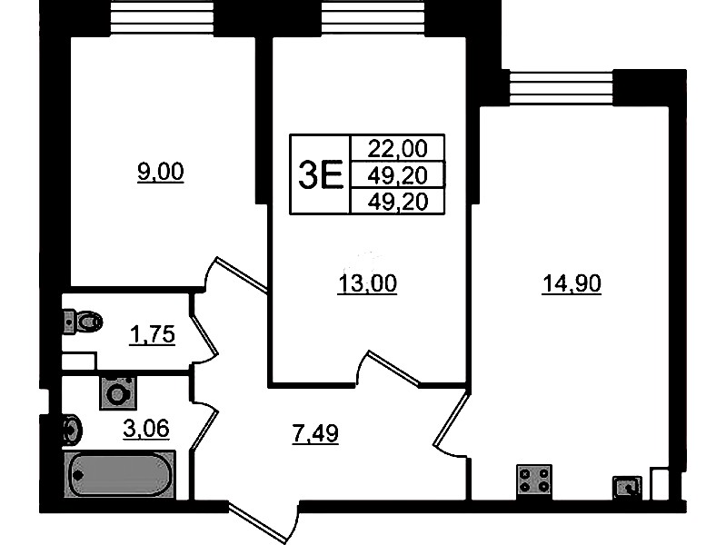 2-комнатная квартира 49.2 м², 1/23 эт., ЖК «Живи! В Рыбацком»